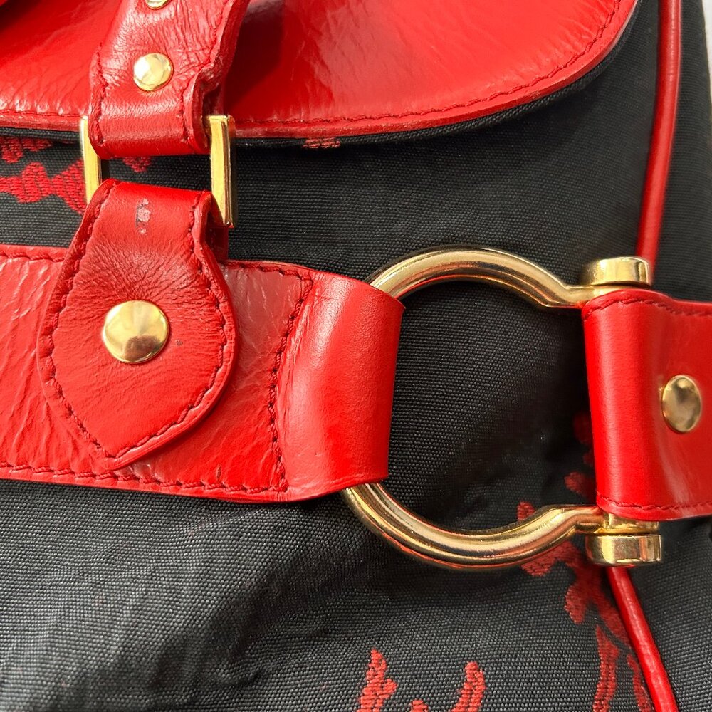 Le Duchesse Made-in-Italy Red Leather & Black Jacquard Tapestry Satchel. - Picture 4 of 15